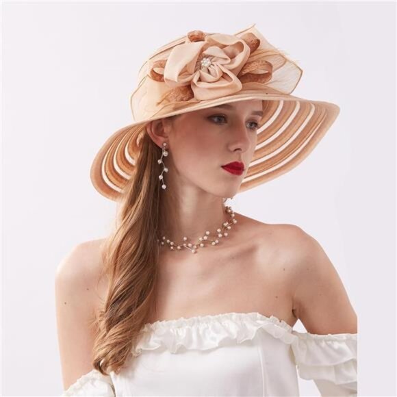 Kentucky Derby Hats - Organza Hat Fascinator Hat Khaki main image 4
